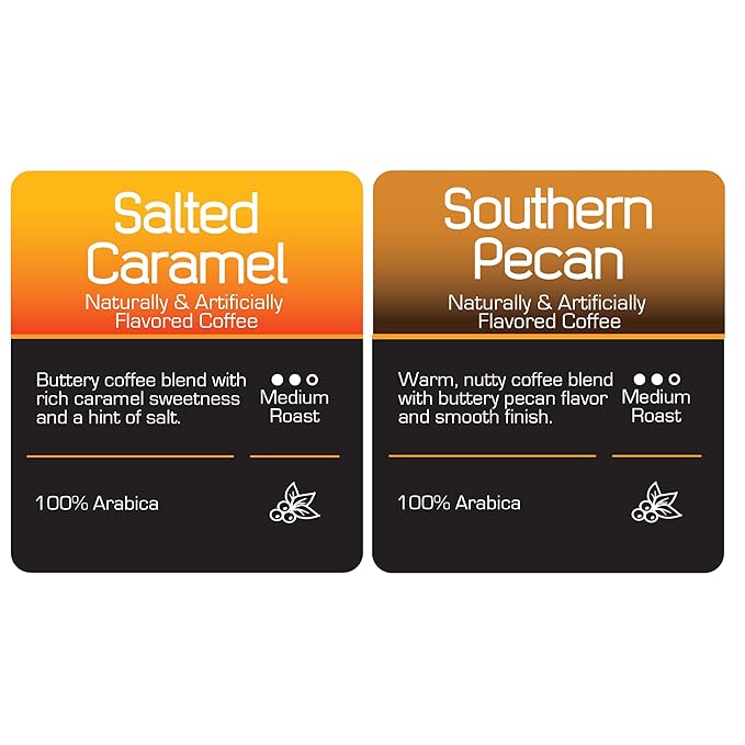 Roast Ridge Single Serve Coffee Pods for Keurig K-Cup Brewers, Variety Pack, Medium Roast, 100 Count (50 each: Salted Caramel, Southern Pecan)