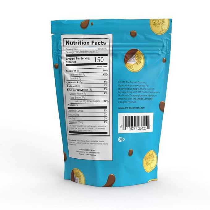 The Dreidel Company Chocolate Candy Milk 50 Chocolate Coins, Hanukkah Gelt, Gold Coins, Made with Belgian Chocolate, Gluten Free, Non GMO, Nut-Free, Kosher Certified