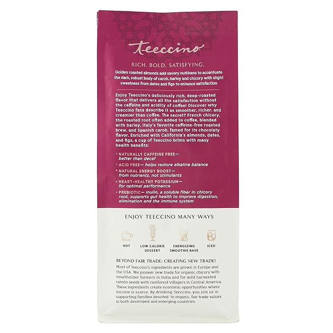 Teeccino Blood Orange Chicory Coffee Alternative - Ground Herbal Coffee That’s Prebiotic, Caffeine Free & Acid Free, Light Roast, 11 Ounce