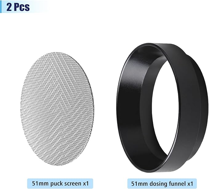 51mm Espresso Dosing Funnel and Puck Screen Set, Espresso Coffee Dosing Ring & 1.7mm 316 Stainless Steel Espresso Portafilter for Coffee Portafilter Filter Basket