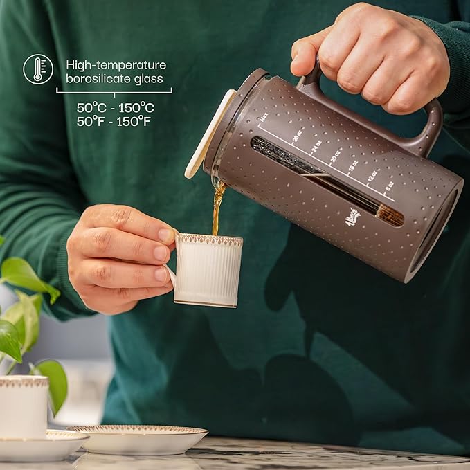 The 34oz Large French Press Coffee Maker – Elegant Borosilicate Glass Carafe, Heat-Resistant & Minimalist Handle, Premium Design for Coffee, Tea & Hot Drinks – BPA-Free 1000ml Coffee Brewer