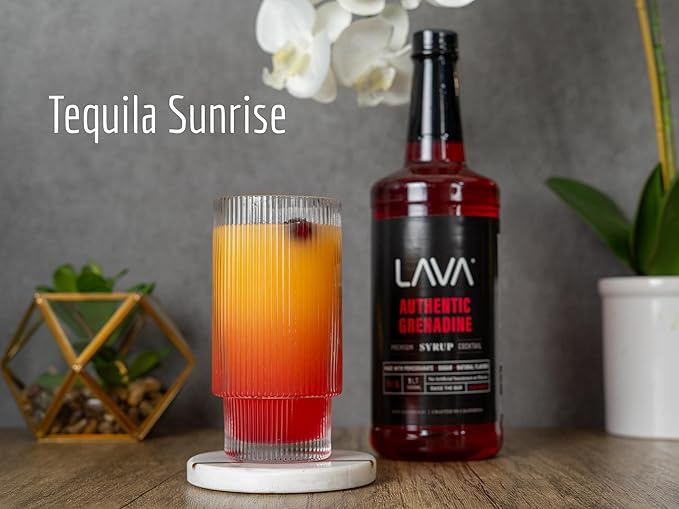 LAVA Premium Grenadine Syrup, Made with Pomegranate Juice, 100% Sugar, 33.8oz (1-Liter), No Artificial Sweeteners, Flavors, or Colors. (2-Pack)