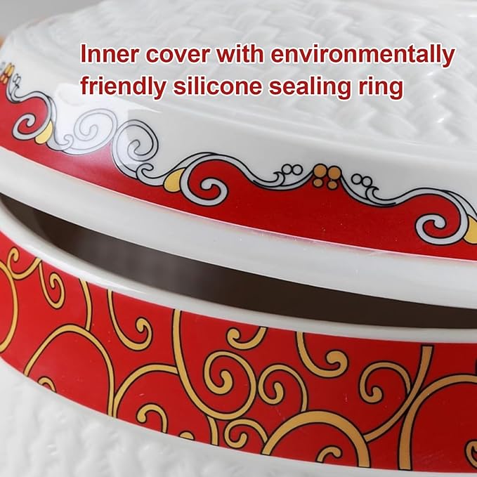 Traditional Chinese Style Large-Capacity Rice Pot, Ceramic Rice Bucket With Tassel Design, Airtight Storage Container For Rice, Grain, Snacks, Dry Foods