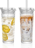 KEMORELA 18oz Glass Tumbler Set of 2 with Straw and Lid – Durable, Leak-Proof, Wide-Mouth Design – Perfect for Iced Beverages, Smoothies, and Daily Hydration Needs