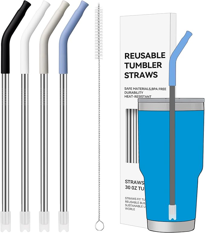 30oz Metal Straws for Stanley 30oz Cup, 4 PCS Stainless Steel Reusable Drinking Straw for YETI, STANLEY, US Acrylio, BJPKPK, Simple Modern and so on