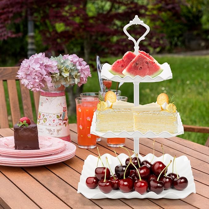 Coitak Plastic Cupcake Stands, 3 Tier Cupcake Stand, Dessert Tower Tray for Tea Party, Baby Shower and Wedding (2 Pack)