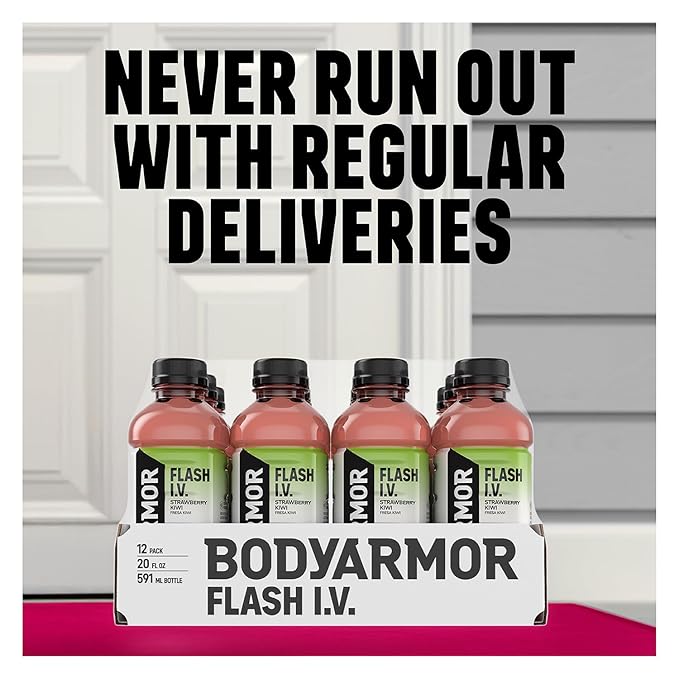 BODYARMOR Flash I.V. Electrolyte Beverage, Orange, Hydration Drink with Coconut Water For Rapid Rehydration, Post Workout Recovery, 20 Fl Oz (Pack of 12)