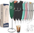 Milk Frother With Stand Handheld Frother Wand Drink Mixer Handheld Coffee Stirrers Electric Frother for Coffee Mixer Wand with 2 Whisk frother for protein powder-Green