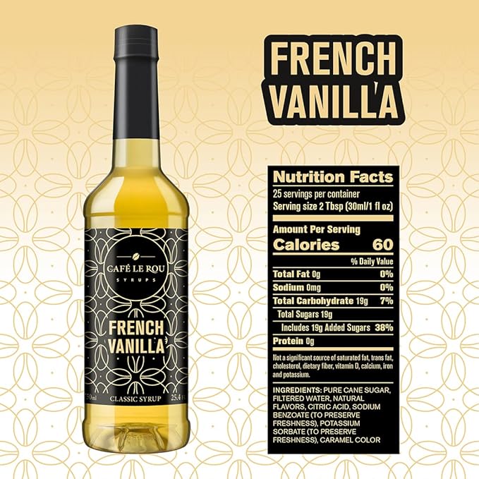 Café Le Rou Coffee Syrup Variety 5-Pack- 25.4 oz Vanilla, French Vanilla, Caramel, Salted Caramel, Hazelnut Coffee Flavoring Syrup for Coffee, Tea and Espresso
