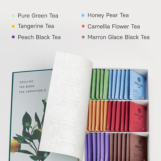 OSULLOC TEA VARIATION "O" (36 Count, 6 Types x 6 ea), Elegant & Sophisticated designed Tea Gift Set, Perfect Tea Set for your Daily Tea-Lifestyle, 6 Premium Organic Pure & Blended Tea from Jeju Island