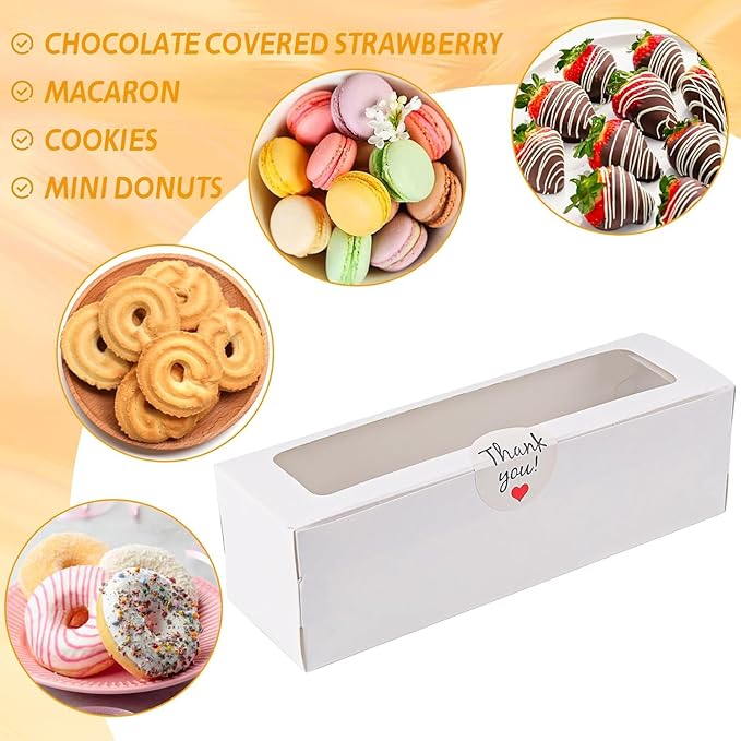 36 Pack Macaron Boxes for 5-7 Macarons Container Packaging Strawberry Candies Sweets Boxes with Sticker for Gift Giving (White)
