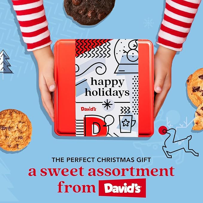 David’s Cookies Happy Holidays Assorted Cookies Gift Tin – 1lb Soft and Gourmet Christmas Cookies Tin – Freshly Baked Holiday Cookies Gift Basket - All Natural and Handmade Christmas Cookies