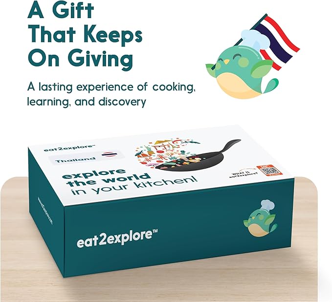 eat2explore Cooking Kits for Kids – Interactive & Educational Kids Cooking Sets Real for Ages 5 and Up,3 Recipe Cards & Global Ingredients – Fun Gift for Young Chefs (Thailand Edition)