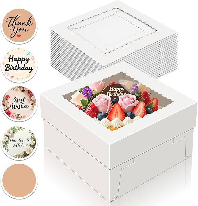 15 PCS Cake Boxes 10 Inch, 10x10x5 Inch Cake Box, 10 Inch Cake Box with Window, White Bakery Boxes, Large Baking Boxes, Cajas Para Pasteles, 10x10 Cake Boxes for Birthday, Wedding, Party, Business