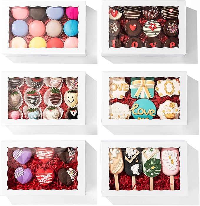 50 Pack 9 ½" x 6" x 2" Cookies Macaron Boxes for 12, Bakery Cakesicle Chocolate Covered Strawberries Boxes with Window Ore Cocoa Bombs Pastry Chocolate Boxes