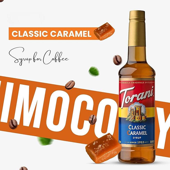 Jimoco® Syrup Pump Dispenser + Torani® Caramel Syrup, 25.4 oz - Coffee Syrup Pump & Flavoring Bundle