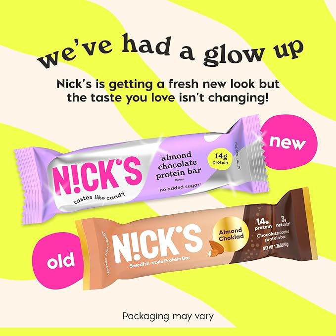 Nick's Protein Bars Chocolate | High Protein | Lowcalories | Low Carb Keto Friendly Snacks No Added Sugar (Multipack 12 bars x 50g) (12 Count (Pack of 1), Almond Chocolate)