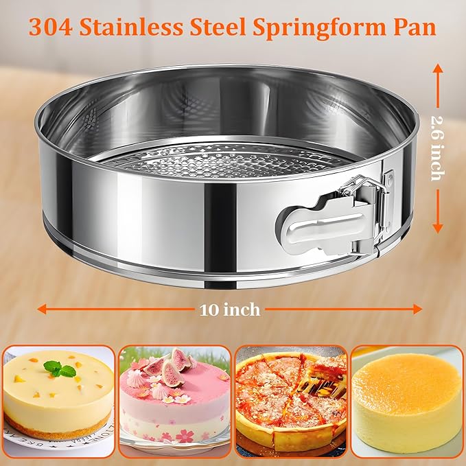 10 Inch Springform Pan 304 Stainless Steel Nonstick Leakproof Springform Cake Pan with Removable Bottom, Round Spring Form Cheesecake Pans For Baking