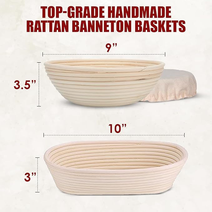 21 Pcs Sourdough Starter Kit, 10" Oval & 9" Round Banneton Bread Proofing Basket | Glass Jar, Whisk, Full Recipe Book & More, Sour Dough Starter Kit, Sourdough Bread Baking Supplies For Beginners