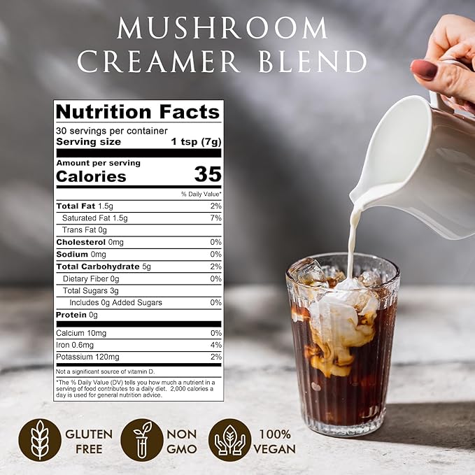 Bunkell Mushroom Coffee Creamer, Adaptogenic 6 Mushrooms with Lion's Mane, Reishi, Cordyceps, Shiitake, King Trumpet, Turkey Tail, Probiotics Creamer for Energy, Focus & Digestion Support, 30 Servings