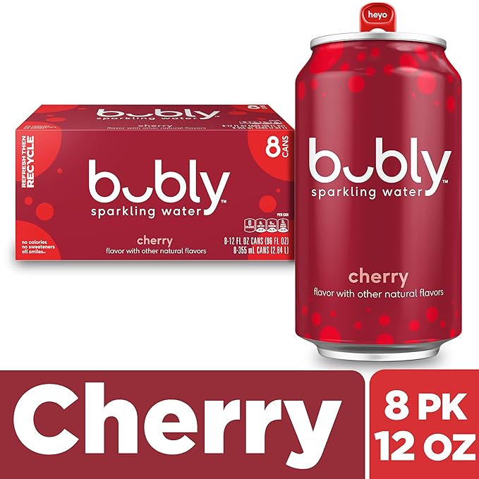 bubly Sparkling Water, Cherry, Zero Sugar & Zero Calories, Seltzer Water, 12 Fl Oz Cans (Pack of 8)
