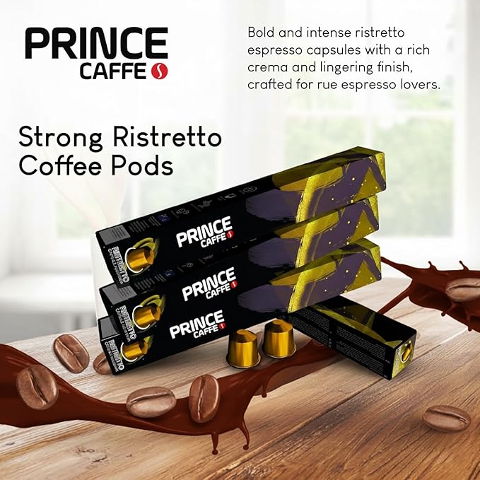 Prince Caffe Espresso Pods – Ristretto Intensity 10, Dark Roast, The Espresso Coffee Pods Are Compatible with Nespresso Original Line Machines, 30 Count (3 x 10 Capsules) Premium Quality Coffee Capsules.