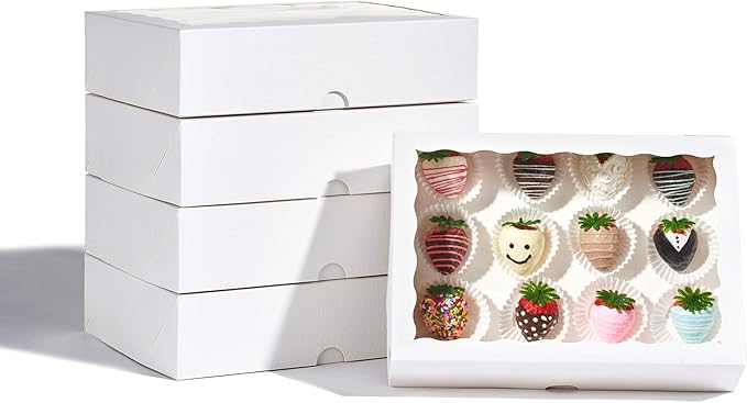 12PCS 10 x 7 x 2.5 inches Cookies Bakery Boxes with Window, Cakesicle, Chocolate Bomb, Macaron, Clear Chocolate Covered Strawberries, Pretzel Rods Boxes