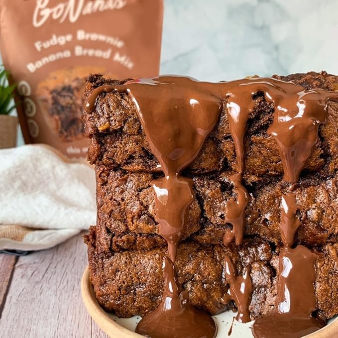 GoNanas Fudge Brownie Oat Flour Banana Bread Mix, Suitable for Plant Based Vegan Diets, Gluten Free Dairy Free Snacks, Healthy Snacks For Adults, Muffin Mix, Nut Free, Cupcakes Dessert, NON-GMO, 3pk
