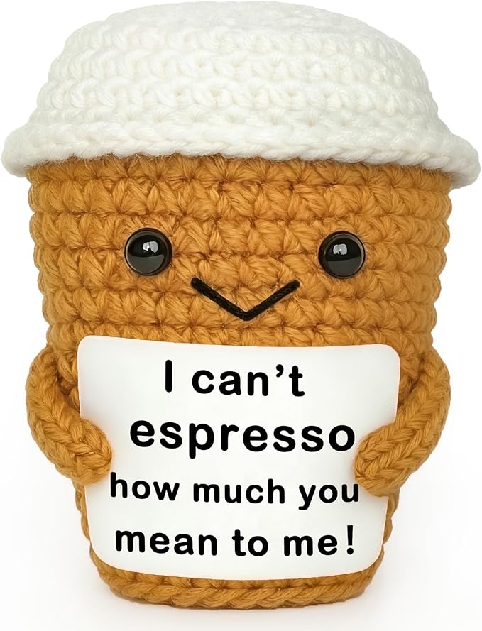 Coffee Lovers Gifts for Women Men, Positive Animals Crochet Espresso Coffee Cup Decor, Cute Funny Gift for Friends, Boyfriend, Girlfriend, Mom, Dad, Coworkers, Birthday Appreciation Present