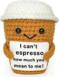 Coffee Lovers Gifts for Women Men, Positive Animals Crochet Espresso Coffee Cup Decor, Cute Funny Gift for Friends, Boyfriend, Girlfriend, Mom, Dad, Coworkers, Birthday Appreciation Present