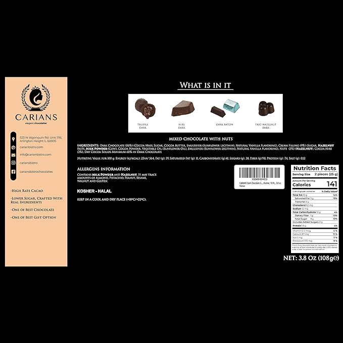 CARIANS Assorted Gourmet Chocolate Truffles Box, Luxury Candy Gift Basket with Dark, Milk & Hazelnut Truffles, Great For Gift Giving, Anniversary, Thanksgiving, Christmas