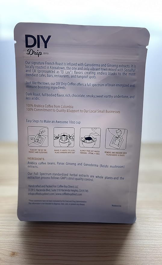 DIY Drip Coffee Brain Fuel, French Roast Colombia, Single Serve - 5 PACKS x 4, 200gram, $1.50 per serving. BUY 2 QTY OR MORE GET $5 REBATE. NO ACTION REQUIRED
