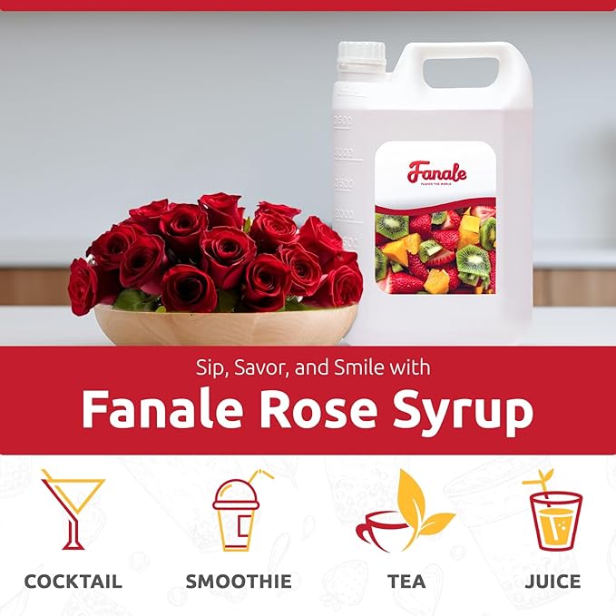 Fanale Premium Flavoring Concentrated Syrup for Bubble Tea 11 lb | Rose Flavor Syrup | for Boba Tea, Smoothies, Slushes, Desserts | 11lb | SRP140