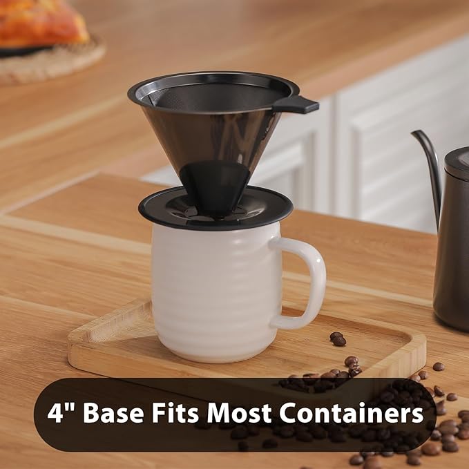 Pour Over Coffee Maker INSINTAR Stainless Steel Pour Over Drip Coffee Filter Paperless Coffee Strainer Reusable Single Cup Coffee Maker 1-4 Cup (Titanium Black)