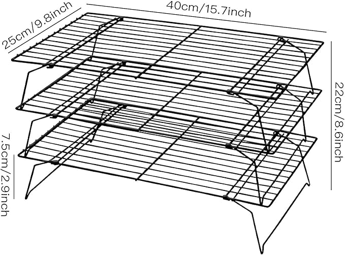 Lainrrew Cooling Rack, 3 Tier Stackable Baking Rack Stainless Steel Wire Cooking Rack for Cooking Roasting Cooling, Collapsible & Foldable, Dishwasher & Oven Safe