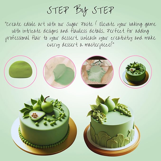 Confect Pea Green Fondant for Cake Decorating | Smooth & Ready-to-Use Icing for Christmas Cakes, Cupcakes & Holiday Treats | Vegan, Gluten-Free, Nut-Free, Palm Oil-Free – 8.8 Oz