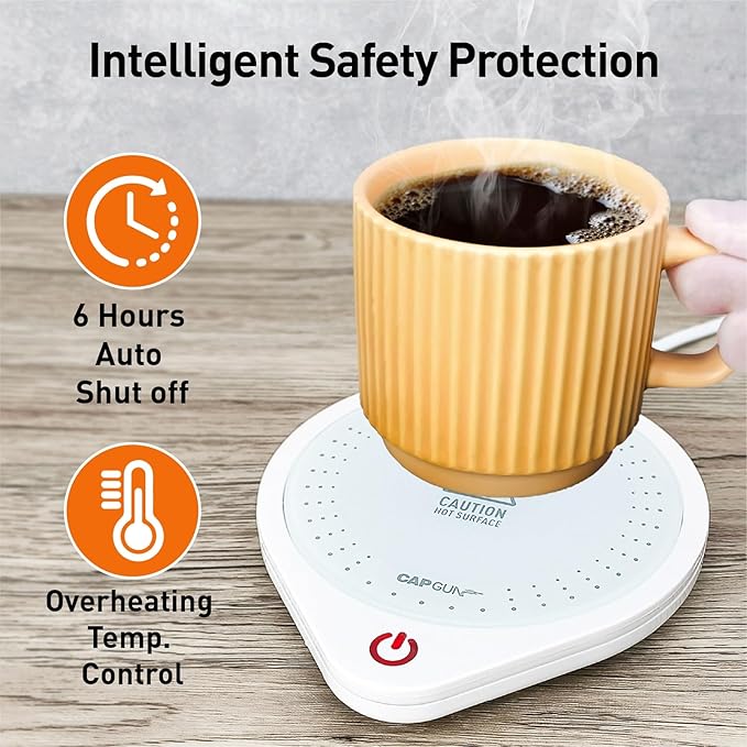 Electric Coffee Mug Warmers for Desk, 75℃ Precision Heating & Auto Shut Off, Spill-Proof Cup Warmer for Coffee/Tea/Milk/Hot Chocolate (White)