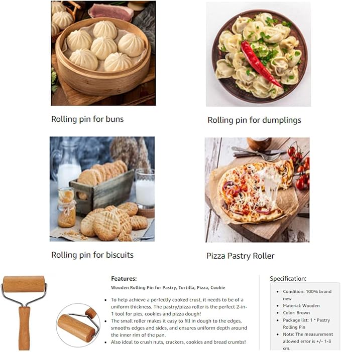 Small Rolling Pin, Wooden Dough Roller, Non-Stick Pizza Roller, T Type Rolling Pins for Kitchen Baking, Pizza Dough Press (3.8 * 7.5 inch)
