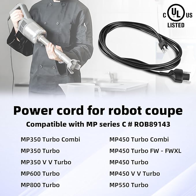 89143 Power Cord for Robot Coupe Ulreon150 Inch Power Cable Replacement for Immersion Blenders MP Series MP350 MP450 MP550 MP600 MP800 Turbo Black Immersion Blender Power Cord