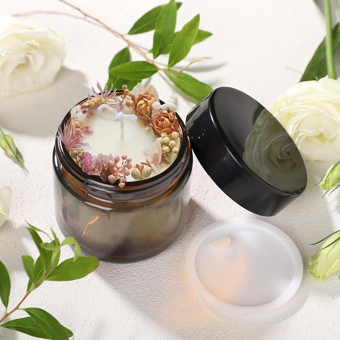 1 oz Glass Jars with Lids,3 Pack Clear Small Glass Cosmetic Jars with Lids,60 ml Empty Glass Makeup Containers for Sample, Cream, Lotion,Powder (1 OZ, Amber)
