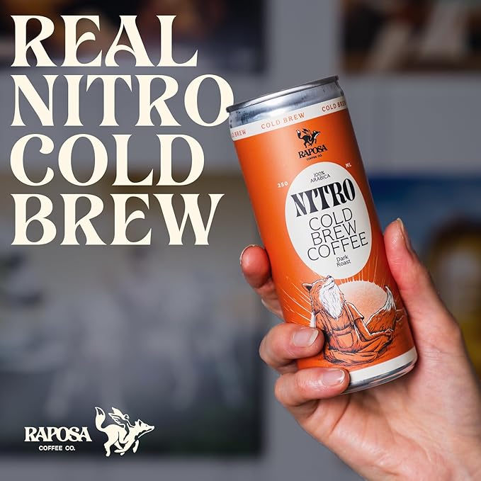 Raposa Nitro with Tonic Ready to Drink Coffee 250ml - 8.45oz - Dairy Free - Vegan Cold Brew Ready to Drink, Non GMO, No Artificial Anything - 65mg Caffeine (Cold Brew Tonic (12 Pack))