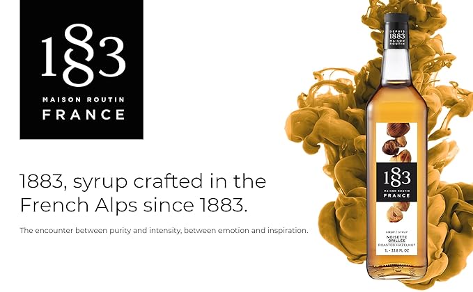 1883 Roasted Hazelnut Syrup for Drinks – Premium French Coffee Syrup – Made in France – 1 Liter Bottle – Perfect for Lattes, Cocktails & Desserts