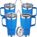 20 oz Tumbler with Handle Stainless Steel Insulated Coffee Mug Tumbler with Lid and Straw Double Wall Vacuum Insulated Coffee Mug Leak Proof Travel Mug Tumbler for Hot and Cold Drink (Sea Blue,4pack)