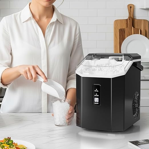 Antarctic Star Nugget Ice Makers Countertop with Self-Cleaning, 35lbs/24H, Portable Sonic Ice Maker Machine with Handle/Basket/Scoop for Home, Kitchen, Office, Camping(Black)