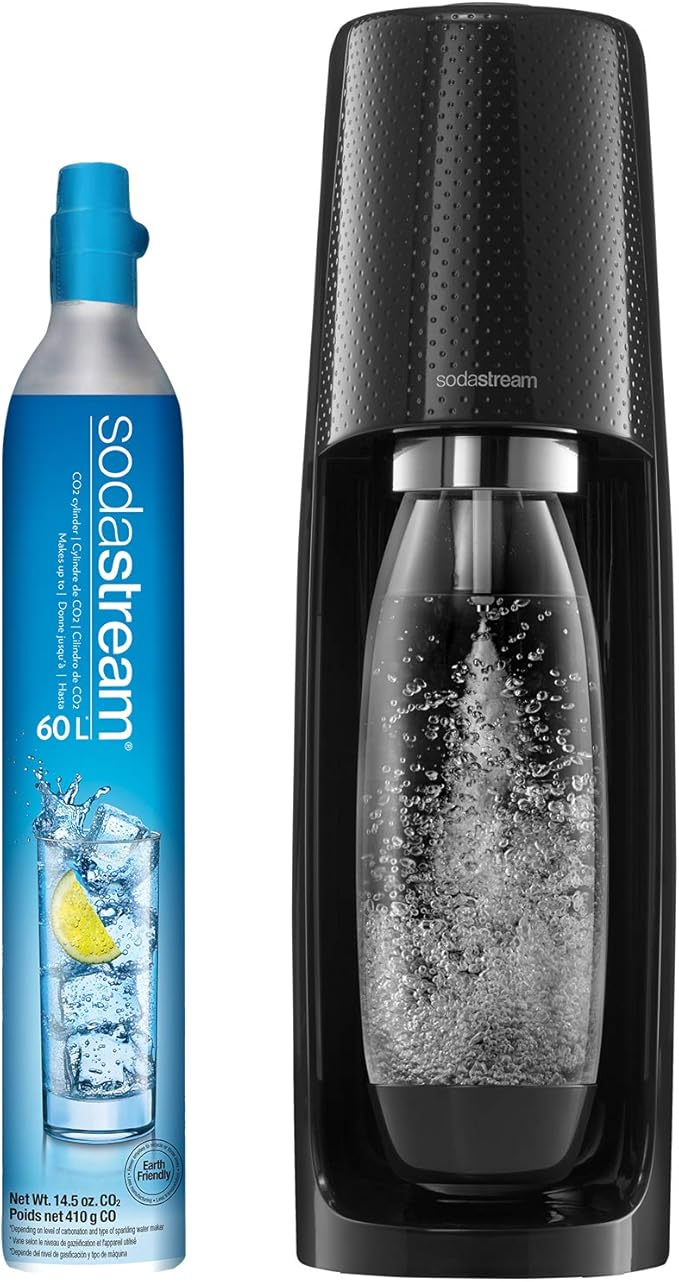 SodaStream Fizzi Sparkling Water Maker (Black) with CO2 and BPA free Bottle, 1-Liter, 60-Liter