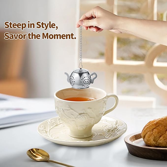 2-Pack Premium Tea Infusers with Spoon – 304 Stainless Steel Loose Leaf Tea Strainer & Steeper – Teapot Design for a Thoughtful Brewing Journey