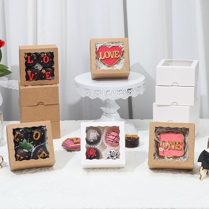 40 Pack Bakery Boxes 4x4x2 Inches Cookies Boxes Mini Bundt Cake Boxes Pie Boxes Cinnamon Roll Treat Boxes Chocolate Truffle Boxes Party Wedding Favor