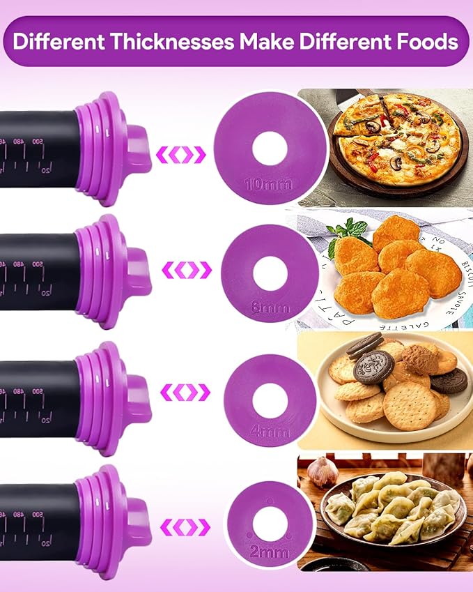 Silicone Rolling Pin with Thickness Rings, Adjustable Designs for Fondant, Cookie Decorating, Pasta, Pizza, 23.6 inch Purple Large Long Pin
