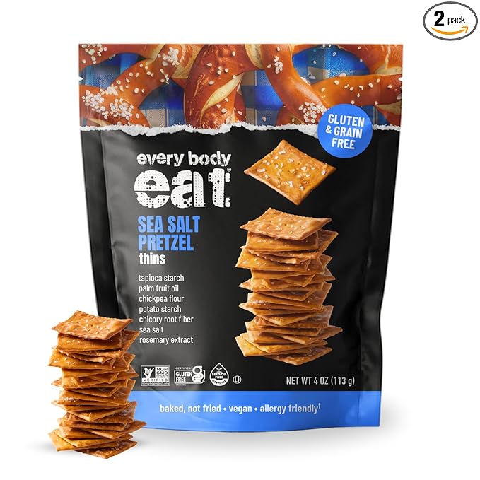 Every Body Eat Snack Pretzel Thins, Allergen Friendly, Vegan, Gluten Free and Grain Free (2 Count, Pretzel)
