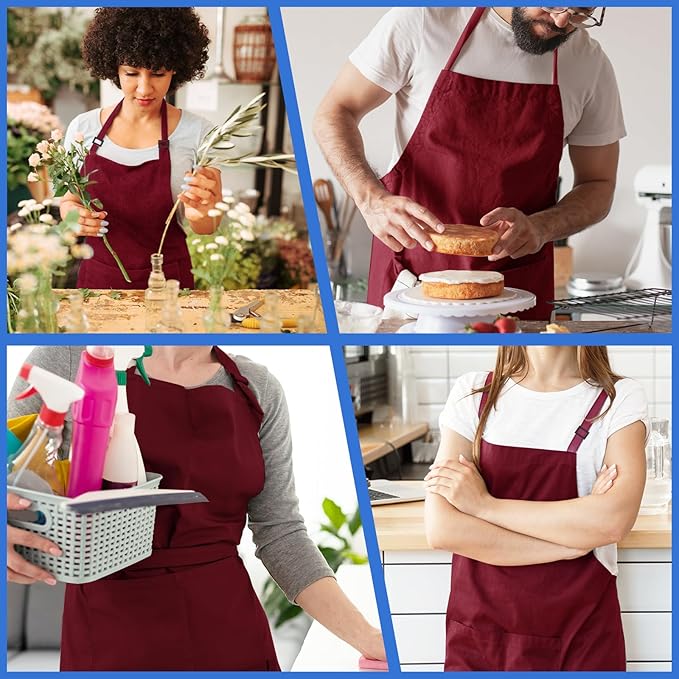 4 Pack Chef Apron, Adjustable Apron with 2 Pockets, Unisex Personalised Apron for Cooking, Kitchen, Restaurant